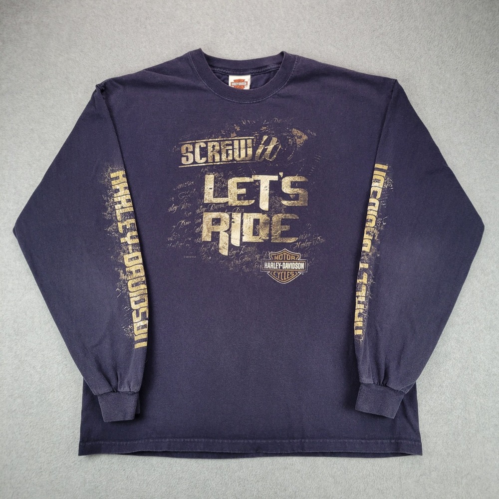 Harley-Davidson Screw It T-Shirt Men XL Navy Blue Long Sleeve Mackinaw City 2010